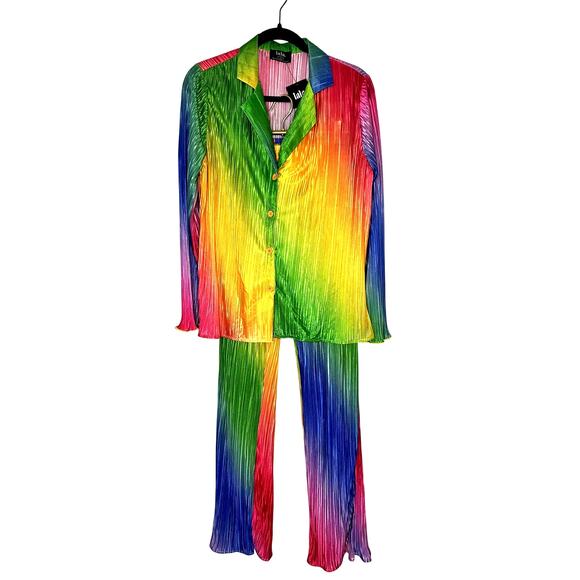 LALA – Long Sleeve Plissé Set (Prismatic Rainbow) – S - Picture 1 of 11